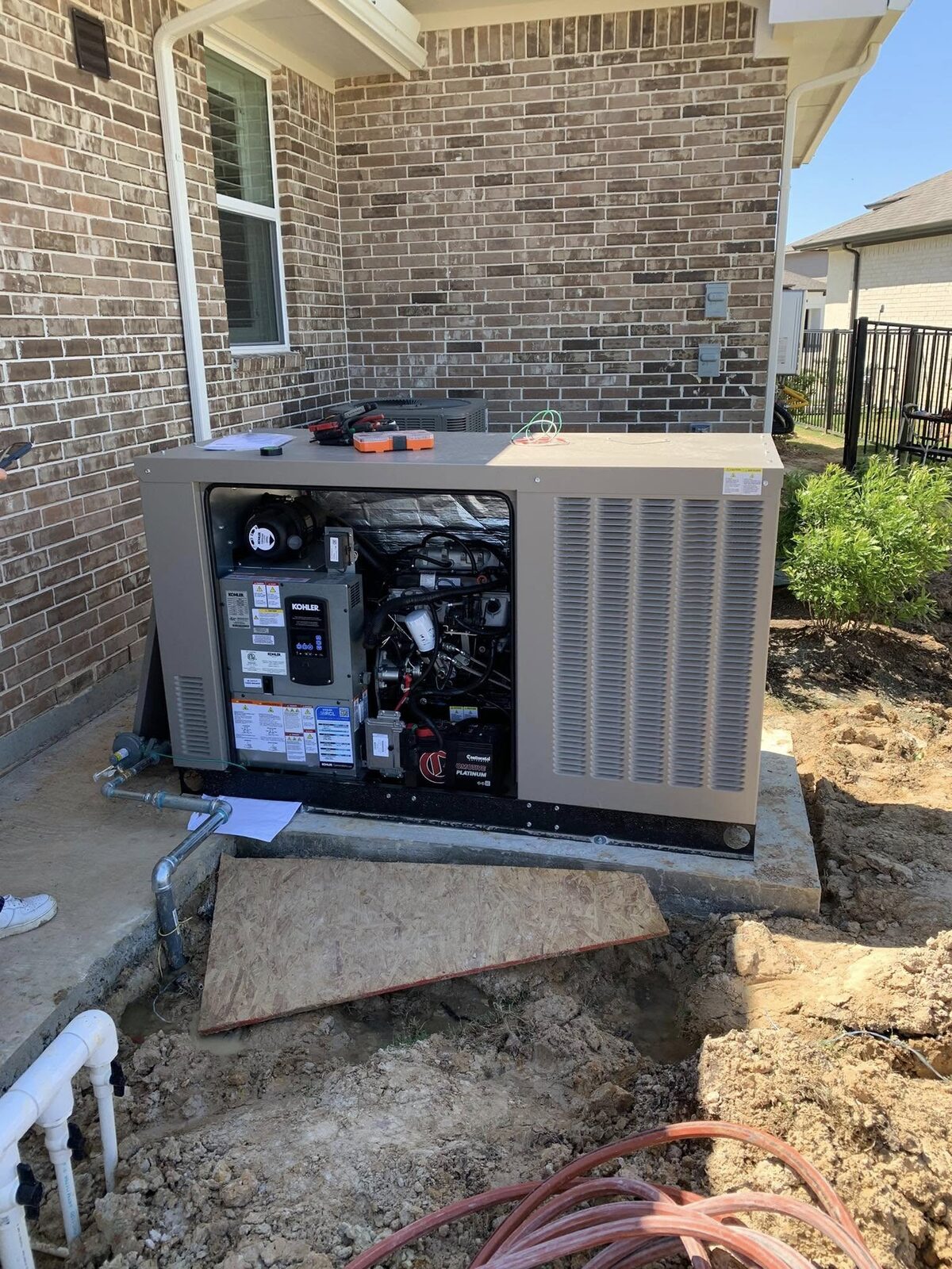 Kohler standby generator installation in progress